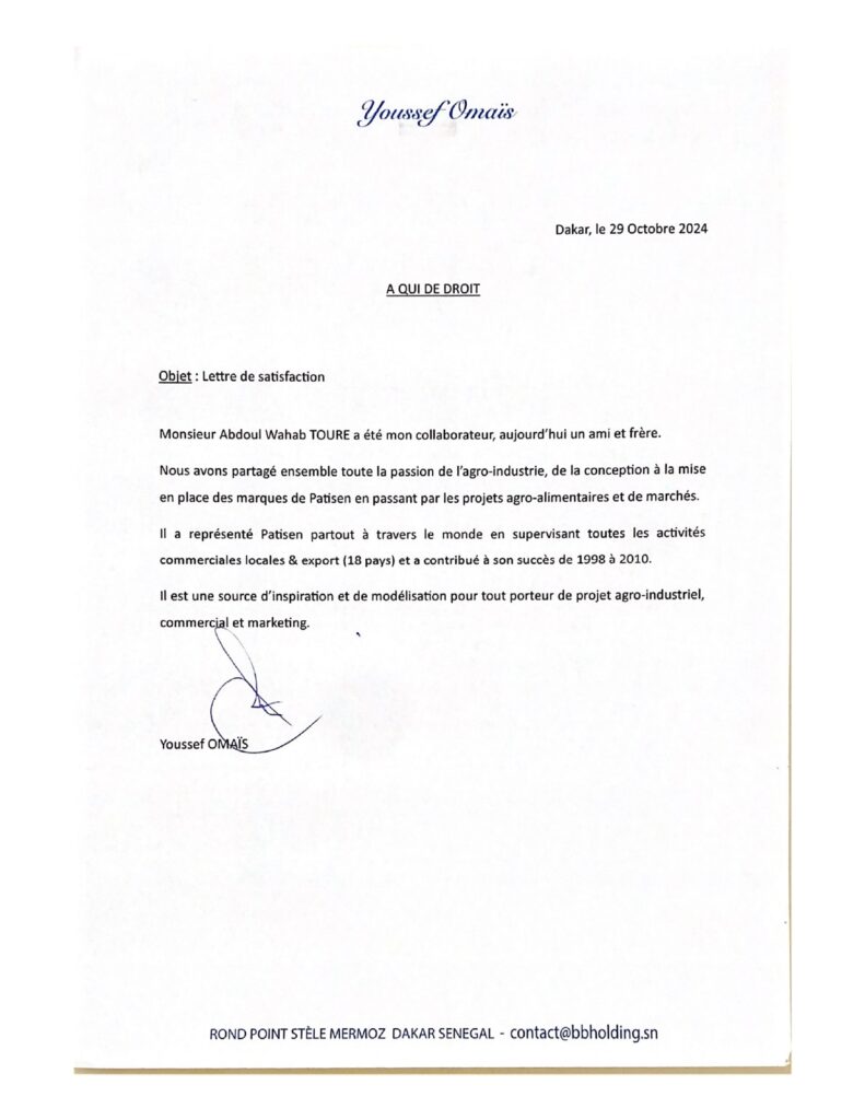 Lettre Témoignage M. OMAIS - Patisen - Dakar l- confluence groupe
